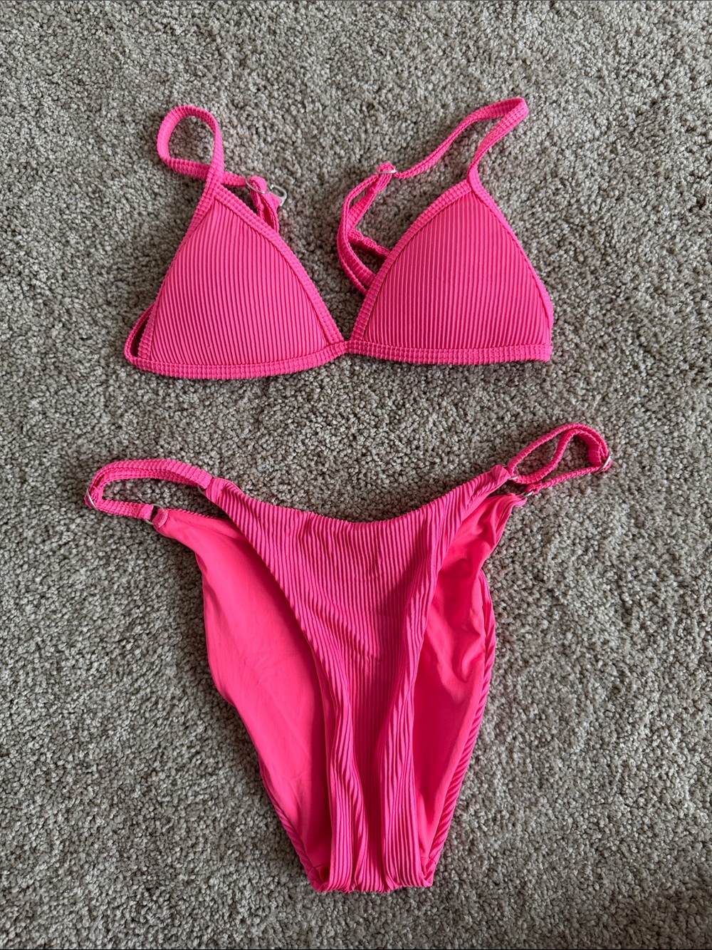 Ribbed Pink Triangle Bikini Set